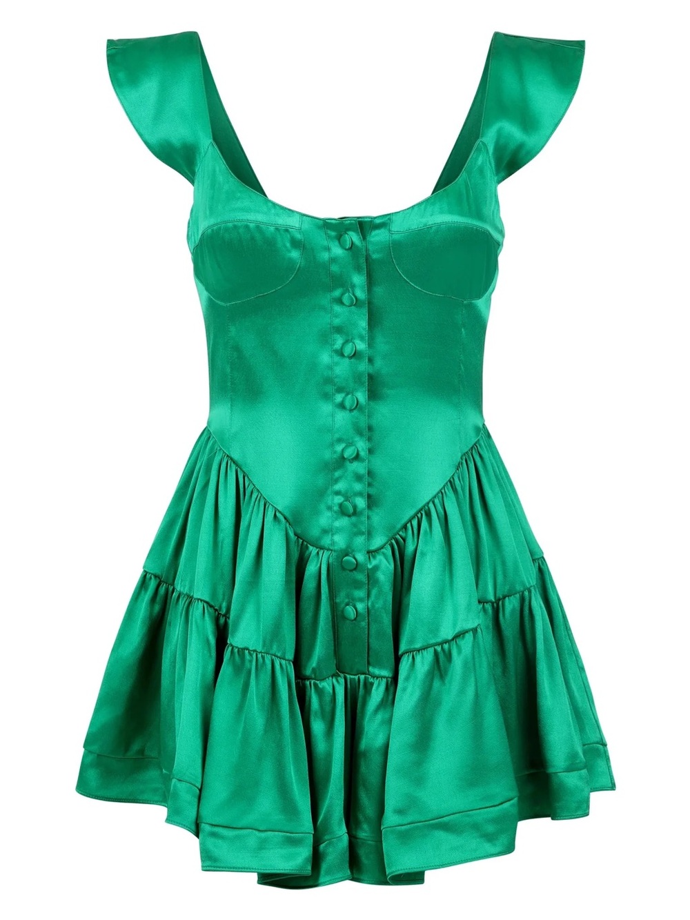 Vanessa Mooney Elisabeth Mini Dress Style Button Down Satin Silky Romper Emerald - Picture 3 of 5